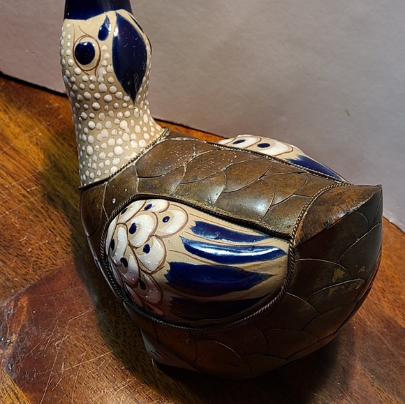 Tonala Brass and Ceramic Duck - Picture 2 of 2